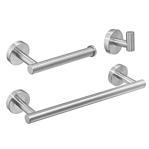 Beelee Acabado Cepillado 3 Piezas baño Juego de Accesorios de Hardware, 12 Toallero de Barra Portarrollo de Papel Higiénico Ganchos de Ropa, Acero Inoxidable, Montaje en Pared, BA19500SET-3N