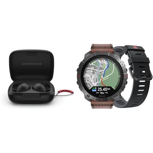 Image of Sennheiser Momentum Sport (Black) Earbuds with Crystal-Clear Sound and Adaptive ANC Bundle with Polar Grit X2 Pro (Titan) Premium GPS Smart Sports Watch, Advanced Navigation, and Heart Rate Tracking