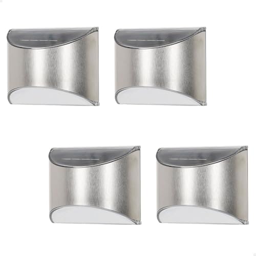 AKTIVE Set de 4 apliques solares LED, Luz blanca 5-10 lúmenes, acero inoxidable, Para pared, Resistente al agua IP44, Autonomía hasta 8 horas, Iluminación exterior para terraza y balcón (61581)