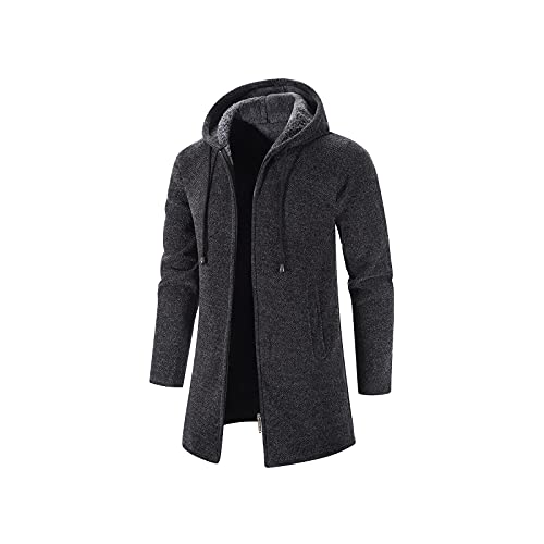 Sinzelimin Men's Hooded Cardigan Coat Fashion Slim Solid Color Long Hoodies Shawl Jumper Jacket Sweatshirts Overcoat Tops #TOP3