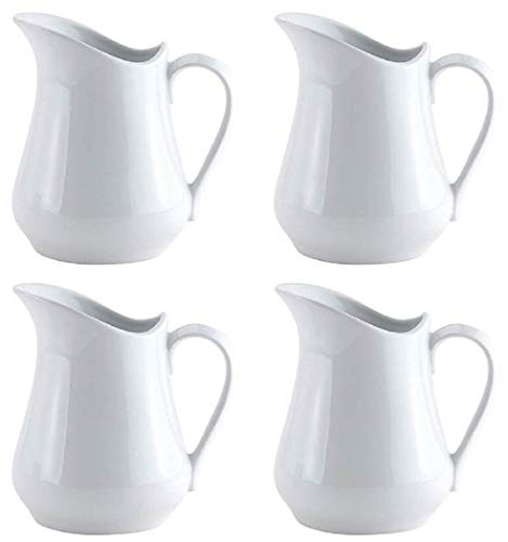 HIC Harold Import Co. Set of 4 Porcelain Creamer Pitcher Set, 4 Ounce, Fine White Porcelain