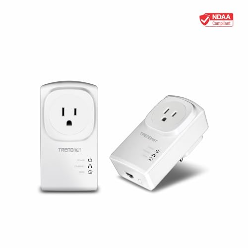 Image of TRENDnet Powerline 500 AV Nano Adapter Kit with Built-in Outlet, Power Outlet Pass-Through, Includes 2 x TPL-407E Adapters, Plug & Play, Ideal for Smart TVs, Gaming, White, TPL-407E2K