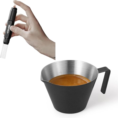 MHW-3BOMBER Retractable WDT Tool Espresso Distribution Tool+ Espresso Measuring Cup 2oz Espresso Shot Cup