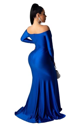 Image of Fooullaide Women Sexy Off Shoulder Elegant V Neck Wrap Formal Evening Gowns | Bodycon, Floor Length, High Split Mermaid Maxi Dress, Stretchy, Prom, Wedding Guest, Cocktail Bridesmaid Wear