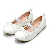 FLYFUPPY Girls Dress Shoes Ballet Flats Mary Janes with Strap Ballerina Shoes for Party Wedding School White US 2