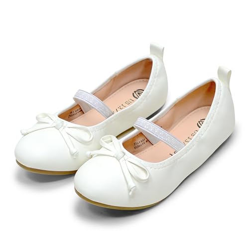 FLYFUPPY Girls Dress Shoes Ballet Flats Mary Janes with Strap Ballerina Shoes for Party Wedding School White US 3