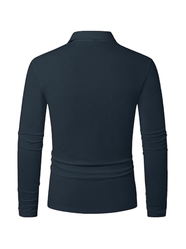 Mens Fashion Long Sleeve Polo Shirts Casual Golf Shirts Color Block Cotton Top3