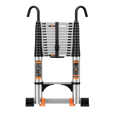 Telescoping Ladder,13.5FT Aluminum Multi-Purpose Collapsible Ladder with Stabilizers and Hooks,Jiashche Portable Extension Ladder for RV or Outdoor Work Silver,330lb Max Capacity