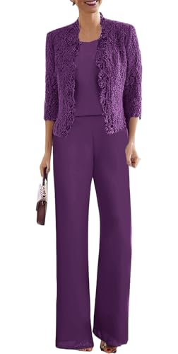 3 Pieces Mother of The Bride Pant Suits for Wedding Chiffon Grandmother of The Bride Pant Suit with Jacket