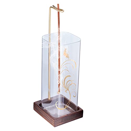 Glass Ash Insence-Stick Holder, Wooden Incense Burner Glass Ash Catcher With Brass Incense Clip, For Yoga Spa And Relaxation Home, Upgrade Printing Design Anti-Ash Flying Glass Incense Holder #TOP30