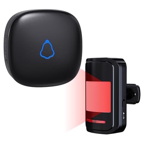 Wireless Motion Sensor Alarm Indoor, 1 PIR Detector + 1 Receiver, Movement Activated Doorbell Chime for Home Doorway/Business Entry/Garage Security/Store Entrance, Pet/Elderly/Dementia Monitor (Black) Cover