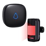 Wireless Motion Sensor Alarm Indoor, 1 PIR Detector + 1 Receiver, Movement Activated Doorbell Chime for Home Doorway/Business Entry/Garage Security/Store Entrance, Pet/Elderly/Dementia Monitor (Black)