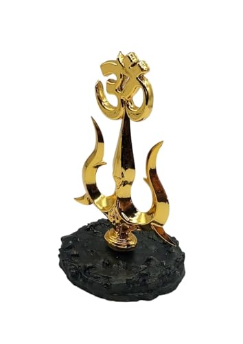 Image of Nandi Idol, Handcrafted Matt Finish Shiva's Cow Statue for Temple Puja & Home, Nandi Pindi Showpiece, Ideal Gift Item for Housewarming Black (om trishul 2)