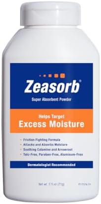 Zeasorb Excess Moisture Control Super Absorbent Foot & Body Powder, Dermatologist Recommended, Friction-Fighting Formula with Patented Odor Control Technology, 2.5 oz bottle