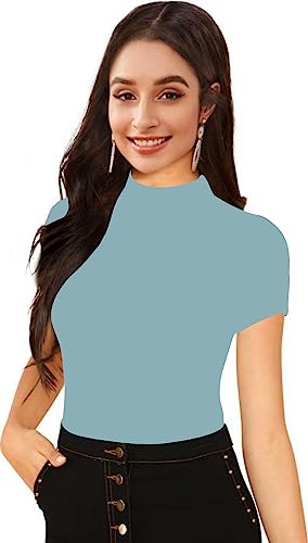 Image of Dream Beauty Fashion Women's Half Sleeve Round High Neck Top Elegant Casual Tee, Pack of 2-23 inch inches (Combo-Tripta Tiger)