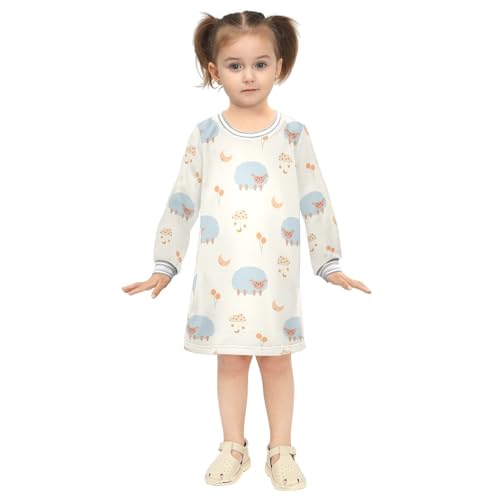 Light Blue Sheep Girls Dresses Long Sleeve Sweatshirt Dress for Girls Winter Toddler Casual A Line Dresses Size 2-8T4