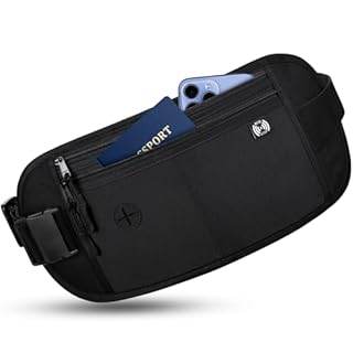 Sofore Hidden Traveling Bumbag Moneybelt Wallet for Women Men,Passport Money Belt Waist Belt with RFID Blocking Technology,Waist Travel Wallet for Passport Holder Cash Phone,Black