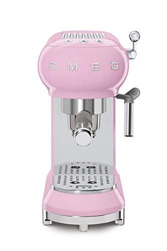 Smeg, ECF01PKEU Manual Espresso -Maschine, Cappuccino -System, Thermoblock, große Tassengehäuse und Doppelkaffeefunktion, 1 l Wassertank, kompakte Abmessungen, 1350W, Rose