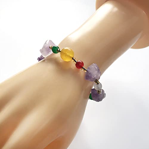 6 Inches Raw Amethyst Bracelet Natural Gemstone Bracelet, Healing Crystals Rough Mineral Stretch Bracelet For Women, Mother's Gift Jewelry, 5.9''-6.5'' #TOP1