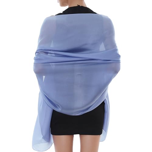 RIIQIICHY Women Shawls and Wraps for Evening Dresses Like Chiffon Silk Scarf Formal Silky Pashmina Shawls for Weddings, Blue, L