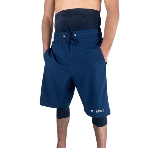 Modesty Maillot de Bain Homme Musulman Long Awrah avec Legging Intégré Séchage Rapide Anti-UV - Taille L - Bleu Marine