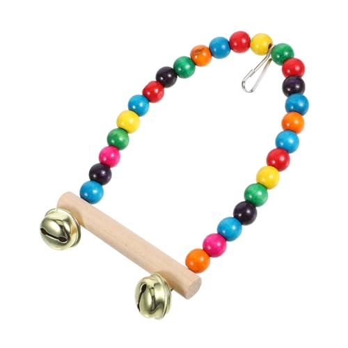 Toyvian Columpio de Madera para Aves con Campana Soporte Colgante para Jaula de Periquitos y Juguete para Mascotas para Ejercicio y Masticar