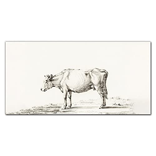 Tableau en verre 100x50cm croquis de vache pour décoration murale moderne