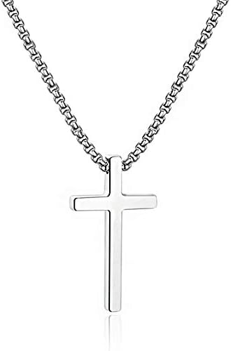 M MOOHAM Stainless Steel Cross Pendant Necklaces for Men Women Pendant Chain 18 Inch Silver Jewelry Gifts for Brother Papa Men Grandpa Teenage Teen Gifts Ideas Husband Dad Fathers Day