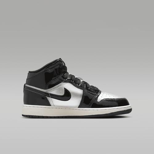 Air Jordan 1 Mid SE Big Kids' Shoes (FZ3938-001, Black/Metallic Silver/Sail/Metallic Gold)3
