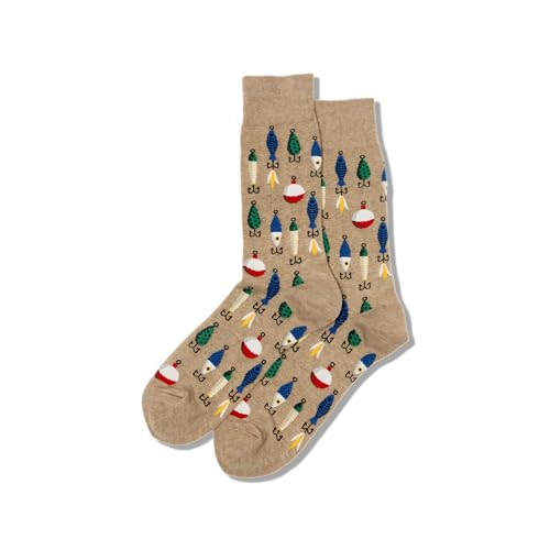 Hot Sox Men's Sealife Series Novelty Casual Crew Socks, Fishing Lures (Hemp), 10-13