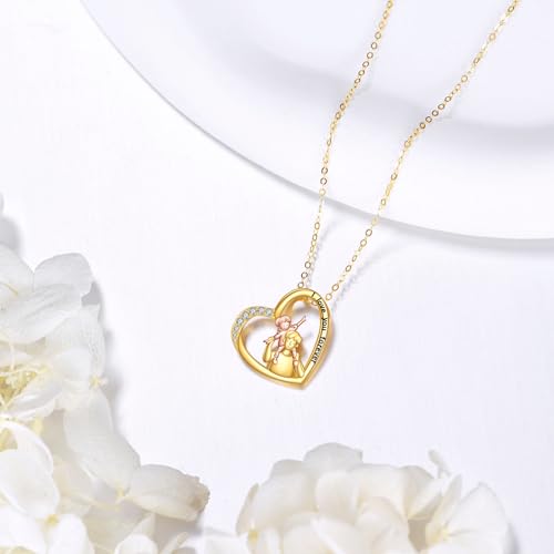 14K Real Gold Daughter and Father Necklace, Two Tone Solid Gold Heart Pendant Necklaces From Dad, I Love You Forever Jewelry Gifts for Daughter, 16"+2"3