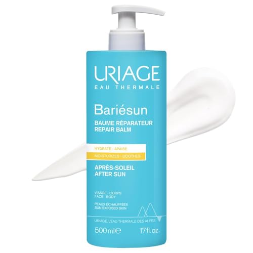 URIAGE Bariésun Bálsamo After Sun con Manteca de Karité y Vitaminas C & E – Hidrata y repara la piel seca y expuesta al sol – Loción sedosa calmante para rostro y cuerpo – Efecto refrescante