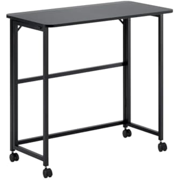 Mobile Folding Desk with Wheels - Compact Computer Workstation for Small Spaces, 31.5 Black MDF Table for Home Office, Study Desk That Tucks Under Bed