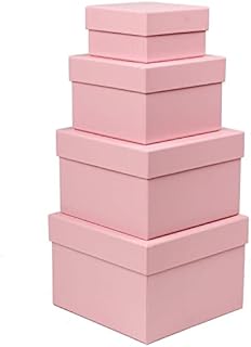 Gift Box with Lid Square Paper Jewelry Gift Boxes Small Storage Box, Set of 4 Assorted Sizes, Suitable for Gifts, Bridesmaids, Chocolate, Cupcake, Crafting, Toys, Gift Packaging Box - Pink