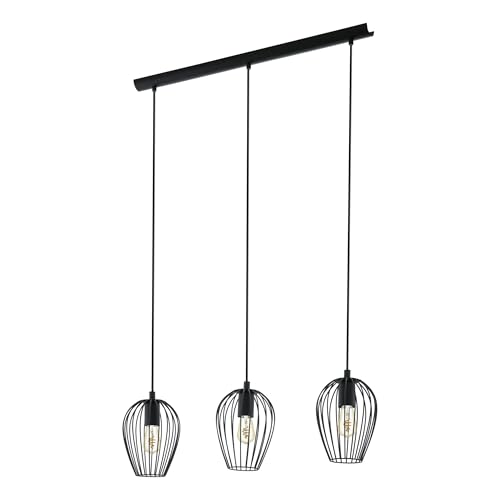 EGLO Pendellampe Newtown, 3 flammige Vintage Pendelleuchte, Retro Hängelampe aus Stahl, Farbe: Schwarz, Fassung: E27