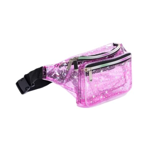 Holographic 80s 90S Rave Neon Pink Stars Fanny Pack for festival women, Girl Cute Fashion Waist Bag Belt Bags-Neon Pink Stars