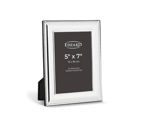 Edzard Silver Plated Photo Frame 5"x7" (13x18 cm) Novara, Non-Tarnishing, High Gloss Finish, Real Glass Front & Premium Velvet Back, Portrait or Landscape Display - Elegant Wedding Gift