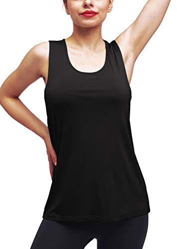 Mippo Workout Tops for Women Racerback Tank Tops Loose Fit Active Yoga Tops Running Athletic Tank Tops Muscle Tank Long Workout Shirts Exercise Tops Fashion Clothes for Women 2020 Black XL