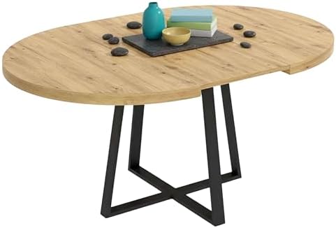 Miroytengo Extendable Round Dining Table, Living Room Table, Mela...
