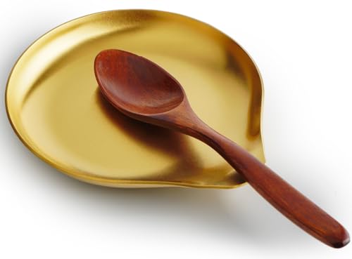 Image of VanlonPro Stainless Steel Spoon Rest, Spatula Ladle Holder, Stainless Steel Utensil Spoon Rest Holder, Brushed Finish, Dishwasher Safe 5.9 x 5.1 Inch (Round Gold 1PC)