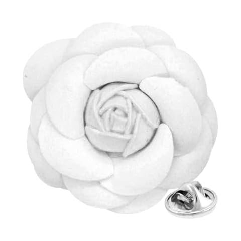 Vittorio Vico Men's Formal Leather Flower Lapel Pin - Boutonniere for Men, Brooch Pin (White) Cover