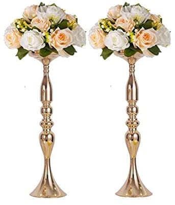 Arrangement floral artificiel et table en métal or pour centre de table de mariage