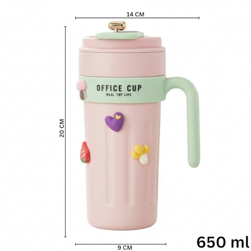 Image of NYRWANA Smart Coffee Travel Mug 650ml | 304 Stainless Steel Vacuum Insulated Cup | LED Touch Screen Temperature Display | Leak-Proof Flask for Hot & Cold Drinks, Office, Travel & Outdoor (Pink Green)