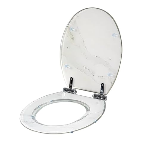 Tapa de WC Universal, con Cierre Suave y Bisagras de Liberación Rápida, Textura de Mármol, con Tapa, para Inodoros Redondos Estándar(White)