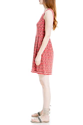 Max Studio Women's Printed Sleeveless Fit And Flare Dress, Baked Apple Daisy Vine, Large #TOP1