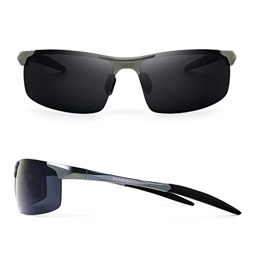 Image of RONSOU Mens Sunglasses Polarized Sport UV Protection Ultralight Al Mg Sunglasses for Men Fishing Driving Golf