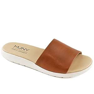 Marc Joseph New York Womens Casual Genuine Leather Flat Slide Mules Sandals Open Toe Backless Comfortable Lightweight EVA Sole Fashion Slip-on Slides