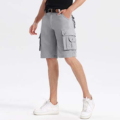 Glestore Men's Cargo Shorts Lightweight Summer Outdoor Multi Pocket Casual Cotton Work Short With Belt Grey 34 #TOP3