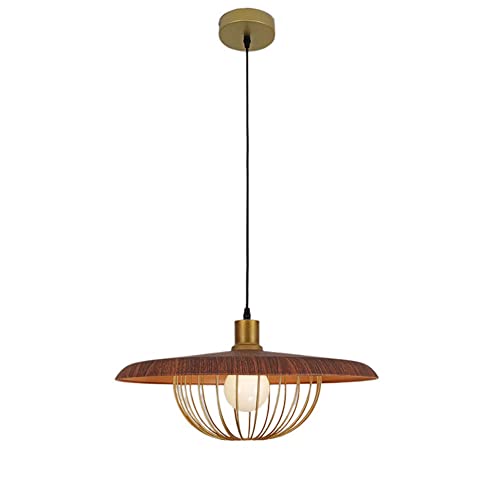 Lustre suspension zen japonais en alu grain de bois 35cm pour restaurant et café