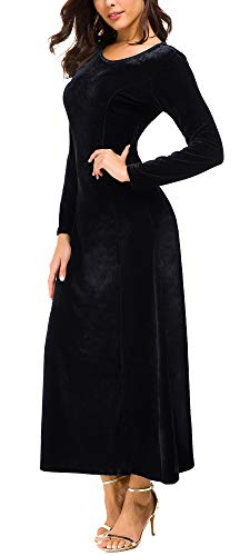 Urban CoCo Women's Elegant Long Sleeve Ruched Velvet Stretchy Long Dress (2XL, Black)